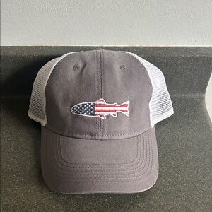 Gray and White Mesh Cap with Fish Patch
